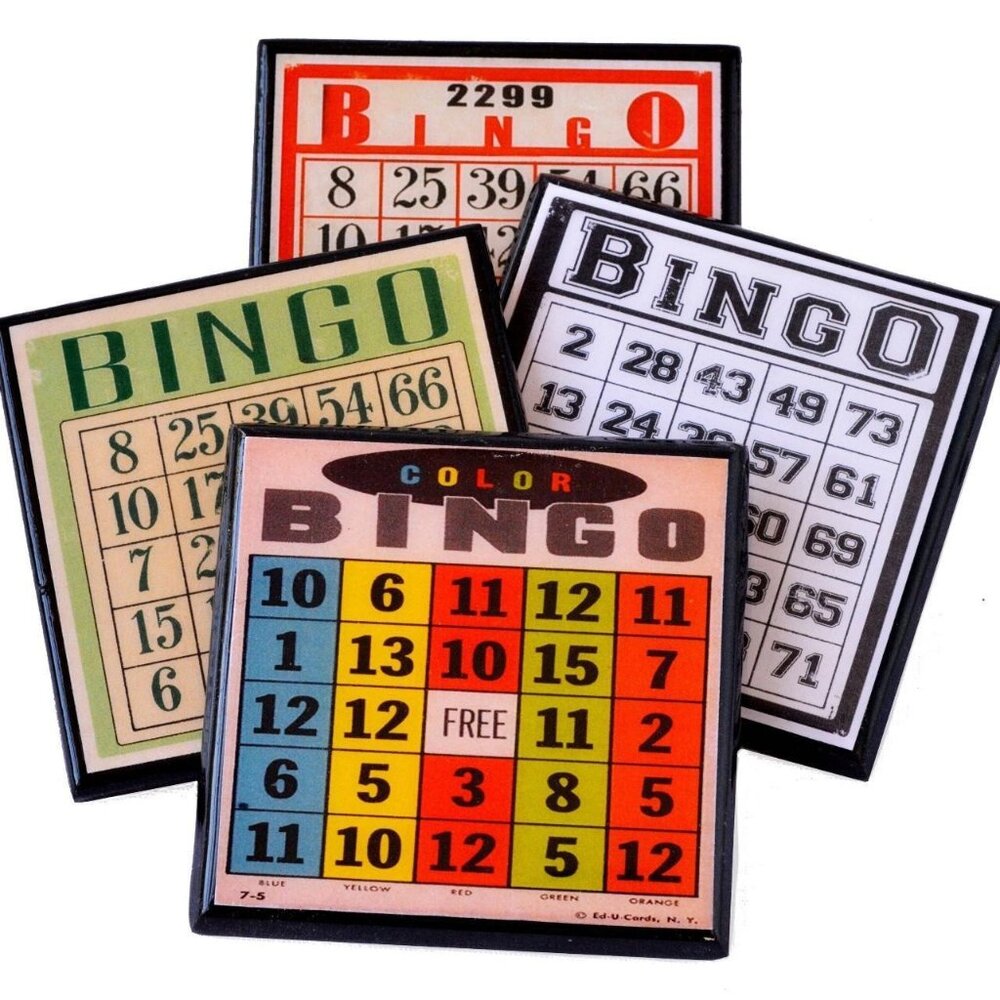 COASTER SET Bingo!  Vintage Style Bingo Card Coaster Set Style Retro Coaster Set